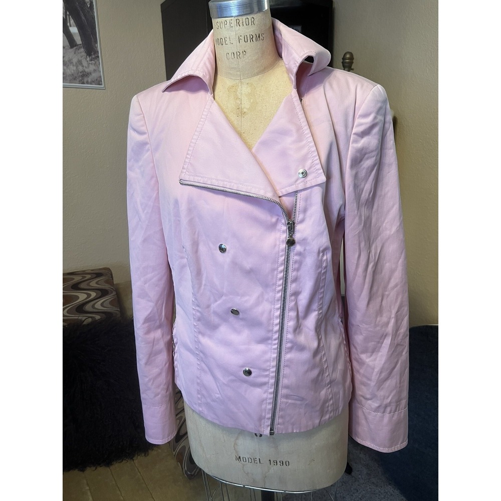 A-K-R-I-S Punto Women Sz 40 Eu Denim Moto Jacket Pink Jeans Zip Up Cotton Blend